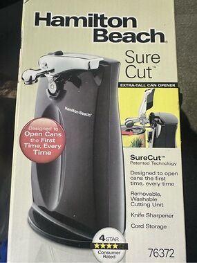 NEW Hamilton Beach Sure Cut Extra-Tall Can Opener / Knife Sharpener MODEL: 76372